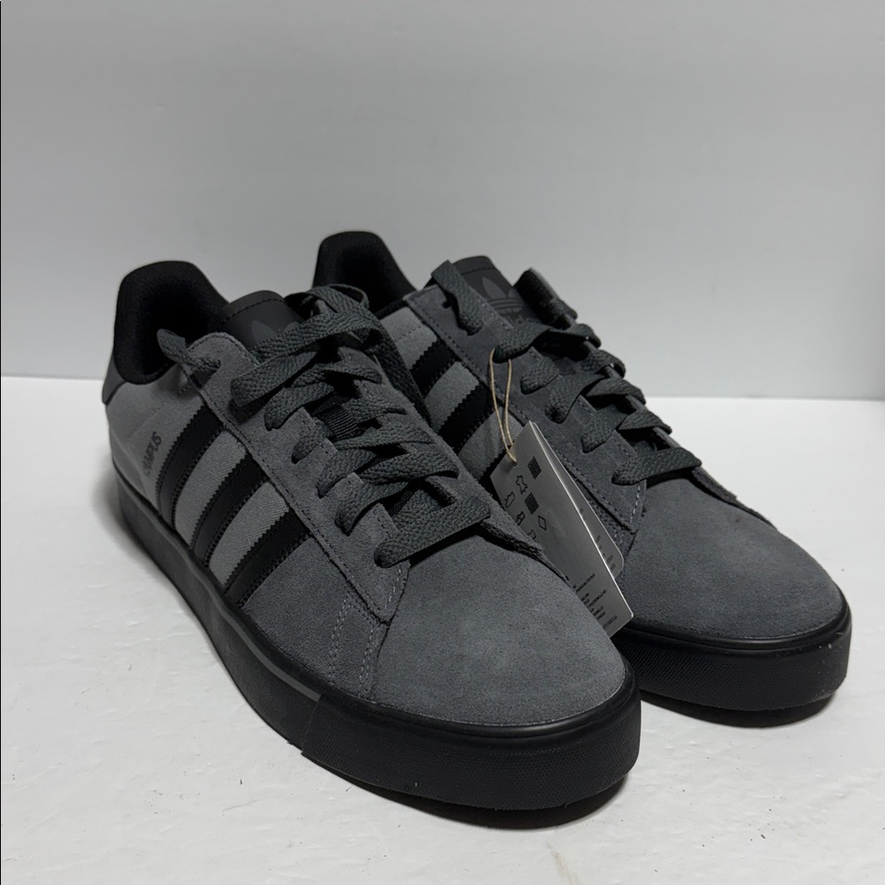 adidas Men's Campus Vulc Gray and Black Suede Low-Top Sneakers NWT